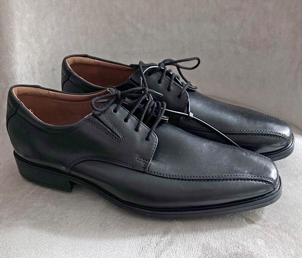 NEW! Clarks Mens Tilden Walk Black Leather Lace Up Comfort Oxford Shoe Size 10W